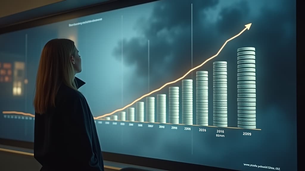  , an uplifting scene of a person feeling accomplished, looking at their growing savings displayed in a visual timeline. hyperrealistic, full body, detailed clothing, highly detailed, cinematic lighting, stunningly beautiful, intricate, sharp focus, f/1. 8, 85mm, (centered image composition), (professionally color graded), ((bright soft diffused light)), volumetric fog, trending on instagram, trending on tumblr, HDR 4K, 8K