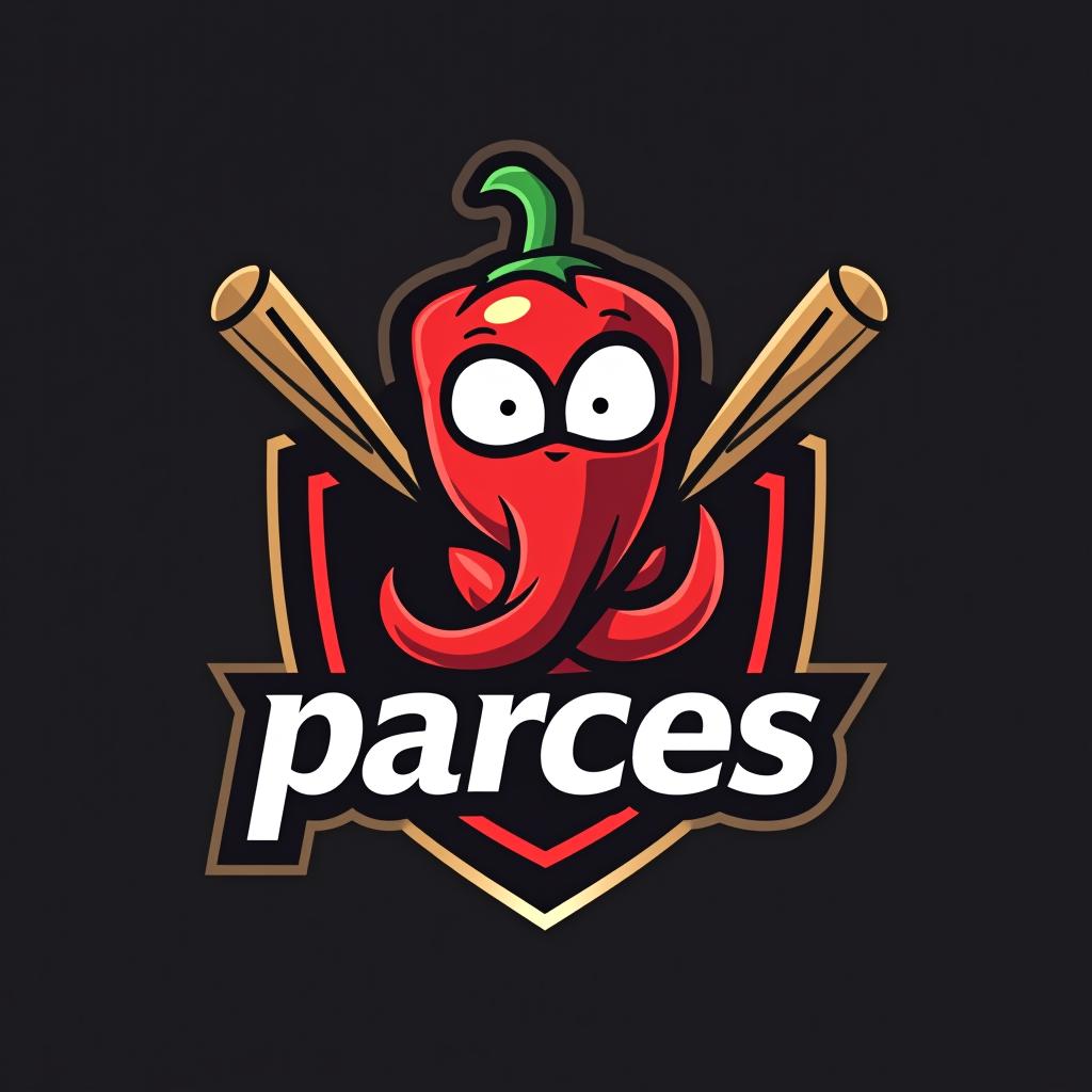  design a logo, logo para un equipo de béisbol que se llama parce’s y que tenga un triturador de pimienta y un compresor de aire, with the text 'parces'.