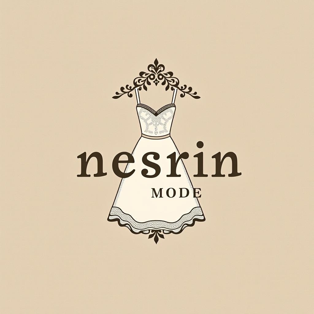  design a logo, in a pencil style. erstelle mir ein logo für ein kleider laden elegant beige und weiß , with the text 'nesrin mode '.