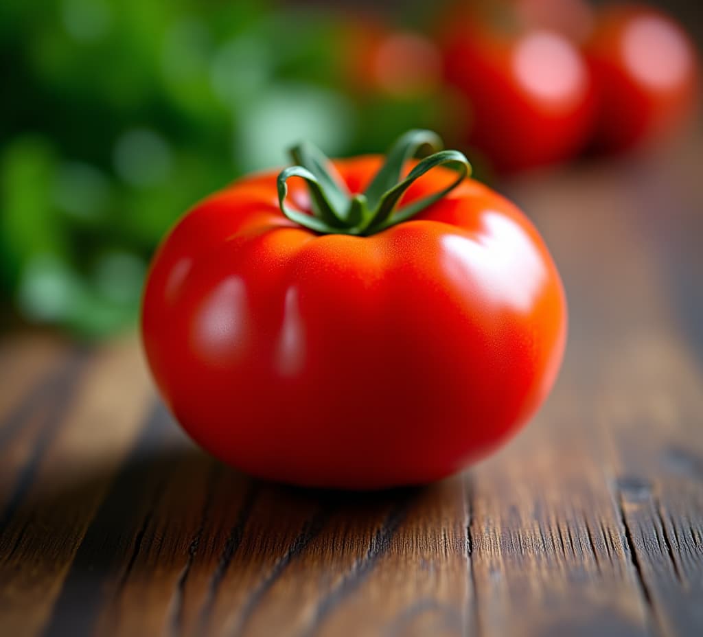  tomato placed on wooden table , fresh, red, vegetable, organic, healthy, ripe, dinner, ingredients, cooking, agriculture, farm