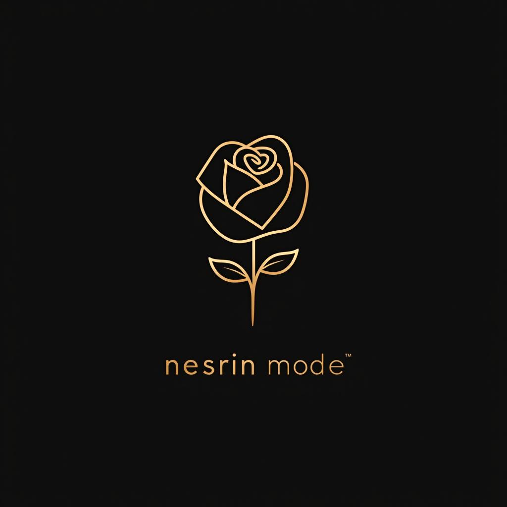  design a logo, in a minimalism style. minimal line logo of a rose, vector, gold lines and black background, with the text 'nesrin mode '.