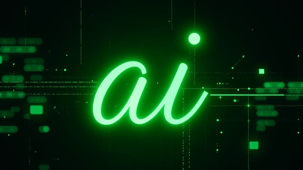  advertising style, stock photo, corporate branding style big neon green handwriting uppercase letters "ai" over digital abstract black and green background ar 16:9 . professional, clean, modern, product focused, commercial, eye catching, minimalist, business oriented, highly detailed