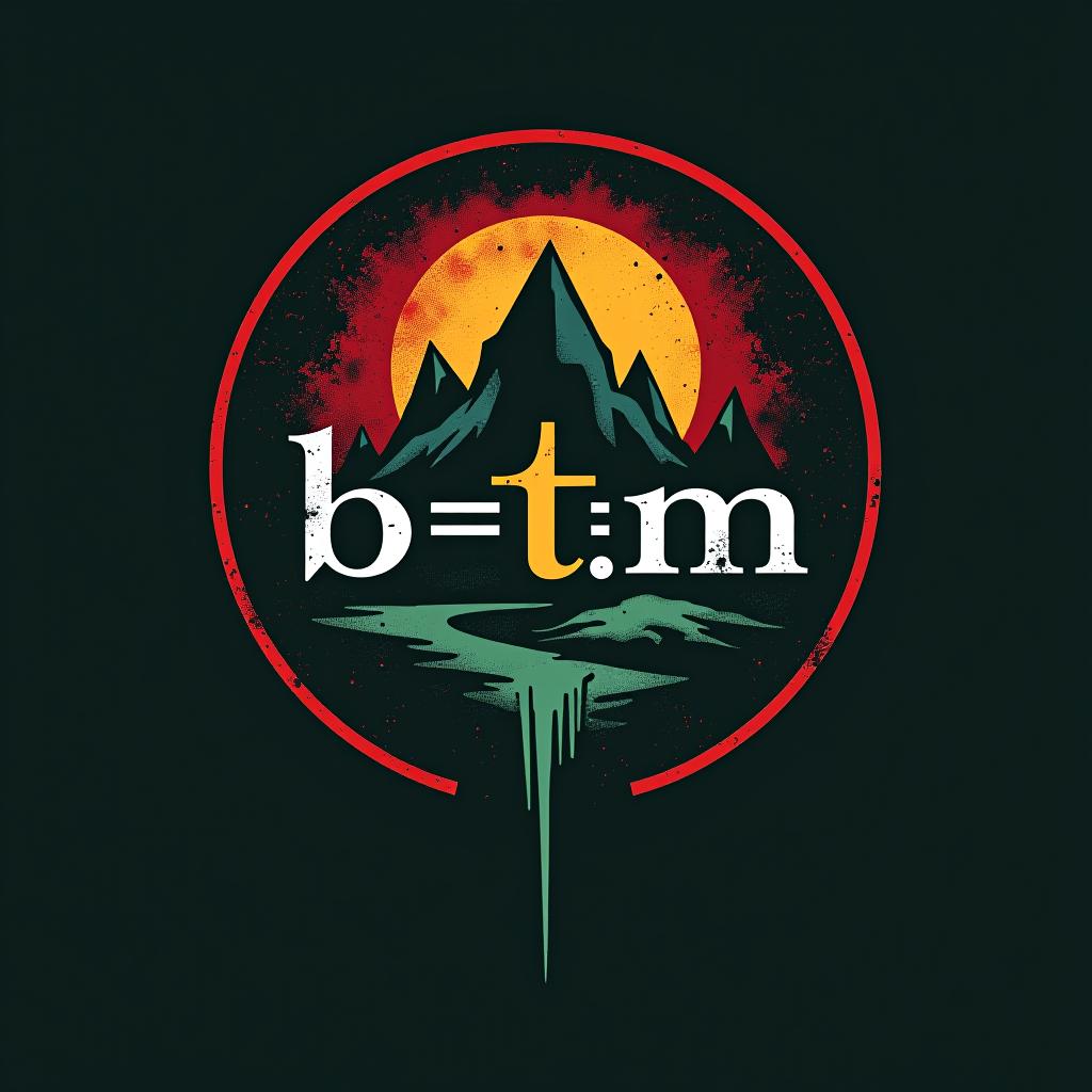  design a logo, b=t=m, clan, rebirth island never dies, waffen, hanfblatt versteckt im hintergrund, waffen, grasgrün, hellgrau, bordeaux, zombies nur großbuchstaben , with the text 'b=t=m'.