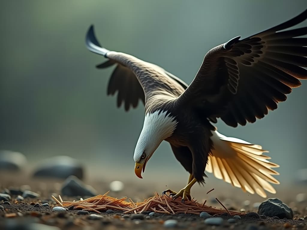  eagle fighting for food hyperrealistic, full body, detailed clothing, highly detailed, cinematic lighting, stunningly beautiful, intricate, sharp focus, f/1. 8, 85mm, (centered image composition), (professionally color graded), ((bright soft diffused light)), volumetric fog, trending on instagram, trending on tumblr, HDR 4K, 8K