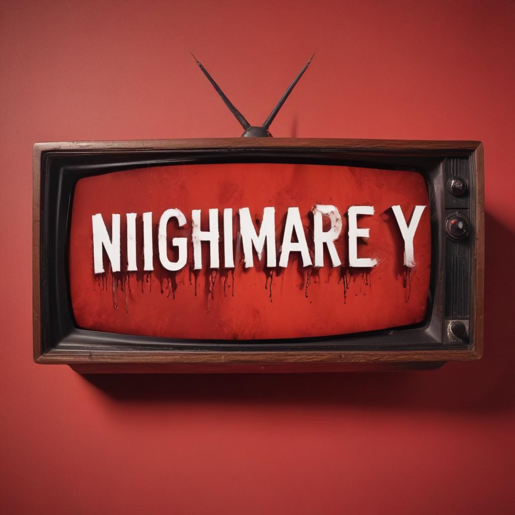 Profile photo of a horror channel with the name spelled correctly without spelling mistakes “ Nightmare TV “ Red background No character Retro style