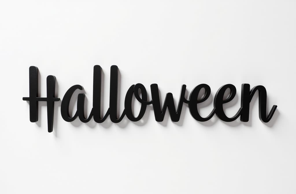  professional detailed photography, black and white letters "halloween" on a white background, stylized for the halloween holiday ar 3:2, (muted colors, dim colors, soothing tones), (vsco:0.3)