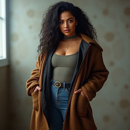  a streetwear, female, brazilian, curvy body, coily hair, architect profession hyperrealistic, full body, detailed clothing, highly detailed, cinematic lighting, stunningly beautiful, intricate, sharp focus, f/1. 8, 85mm, (centered image composition), (professionally color graded), ((bright soft diffused light)), volumetric fog, trending on instagram, trending on tumblr, HDR 4K, 8K