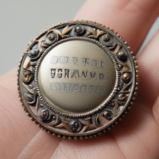 A small brooch that has phrases in an unknown language and inside has a small mirror