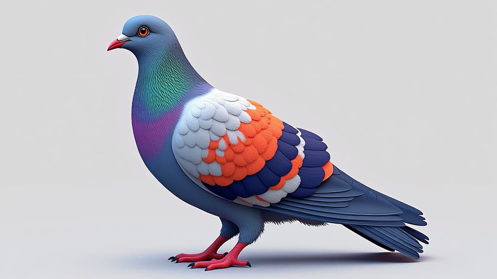  a vibrant digital rendering of a pigeon with intricate feathers, 3d art, digital painting, avian, bird