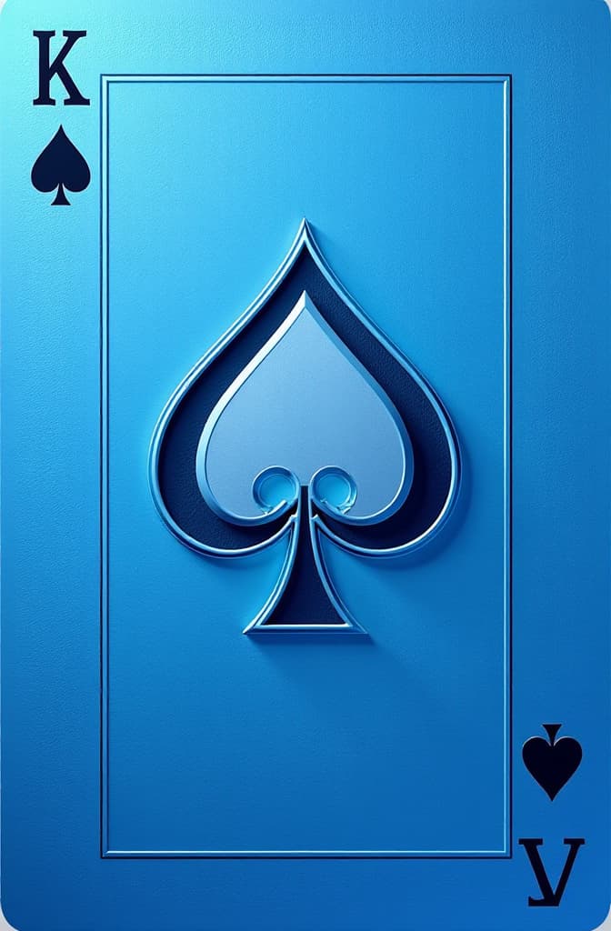  "create a playing card with a gradient blue color background. in the top left and bottom right corners, add black spade symbols with white accents around them to make them stand out. the center of the card should be white, maintaining a wide border blue around it. the card must not contain numbers or letters, only the spade symbols." hyperrealistic, full body, detailed clothing, highly detailed, cinematic lighting, stunningly beautiful, intricate, sharp focus, f/1. 8, 85mm, (centered image composition), (professionally color graded), ((bright soft diffused light)), volumetric fog, trending on instagram, trending on tumblr, HDR 4K, 8K