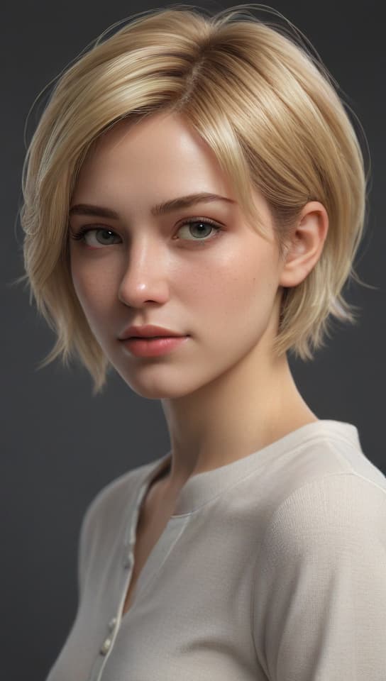short blonde hair, small , medium , , her , full y, trending on art station, (detailed face), ((upper body)), (front view),(masterpiece:1.4),(photorealistic:1.4),(high resolution),(exquisitely detailed),(beautiful detailed light),(ultra_color),(perfect anatomy),best quality,ultra high definition,(cinematic light),<lora:ClothingAdjuster3:-0.5>