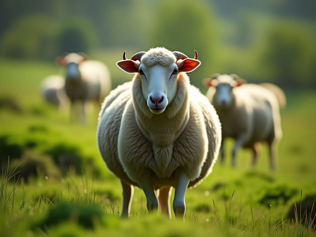  professional 4k photo in high resolution, sheep grazing in the background, green meadows, presence effect hyperrealistic, full body, detailed clothing, highly detailed, cinematic lighting, stunningly beautiful, intricate, sharp focus, f/1. 8, 85mm, (centered image composition), (professionally color graded), ((bright soft diffused light)), volumetric fog, trending on instagram, trending on tumblr, HDR 4K, 8K