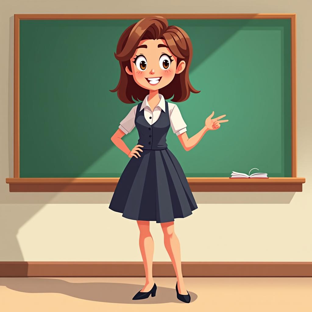  generate a cartoon teacher that teach with a formal uniform.