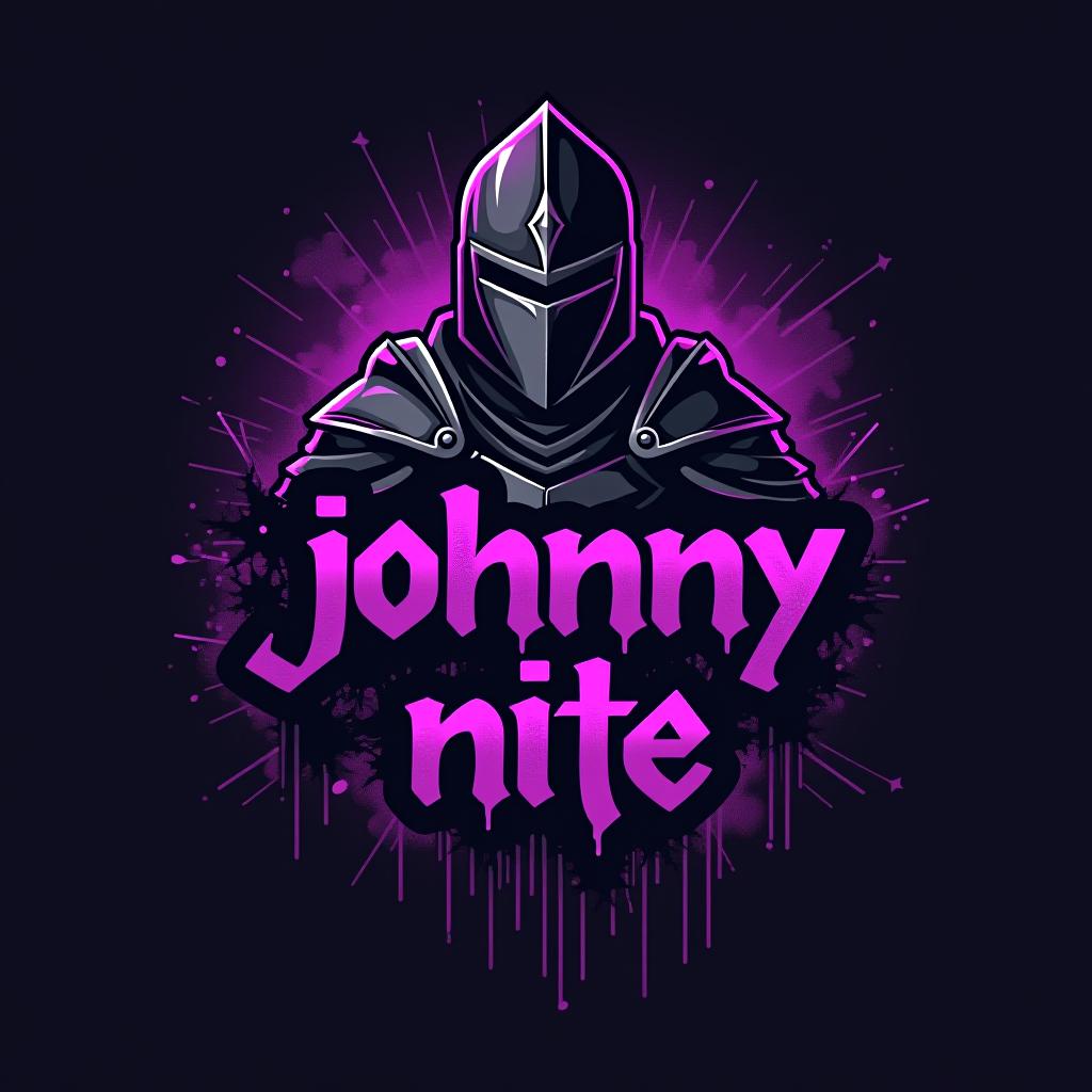  design a logo, in a realism style. knight black and purple graffiti, with the text 'johnny nite '.