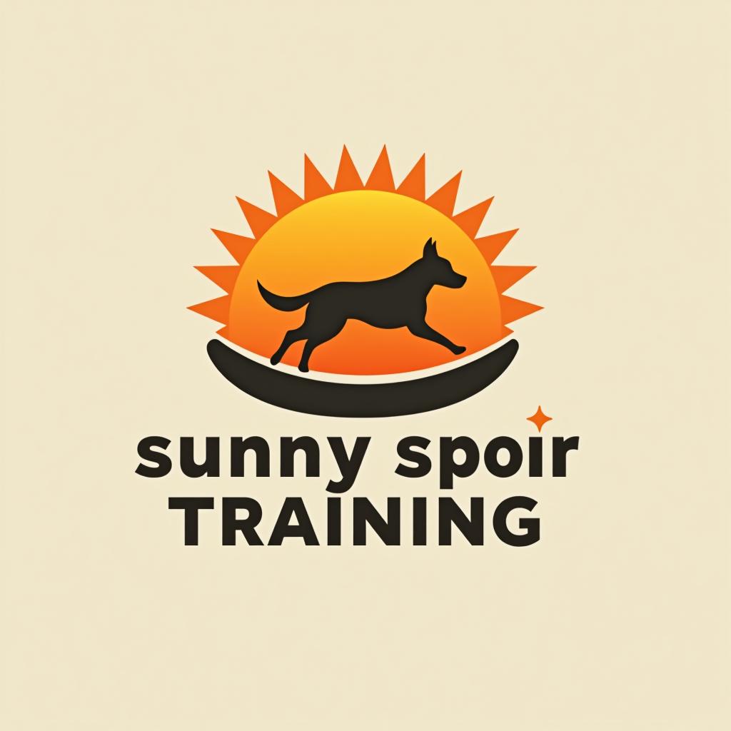  design a logo, sun with dog running on a horse spur, with the text 'sunny spur dog training '.