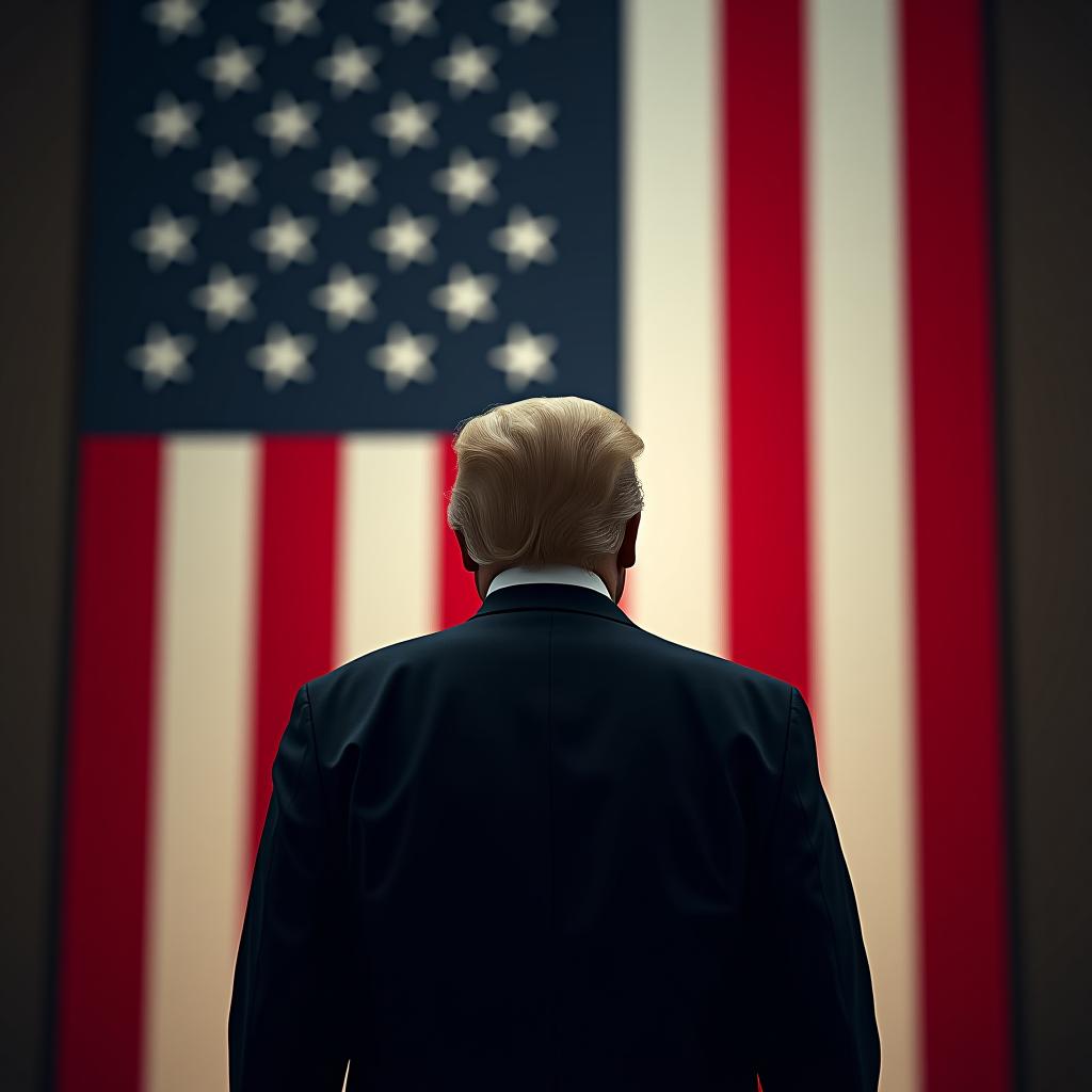  donald trump staring at the american flag. with maga written on the background hyperrealistic, full body, detailed clothing, highly detailed, cinematic lighting, stunningly beautiful, intricate, sharp focus, f/1. 8, 85mm, (centered image composition), (professionally color graded), ((bright soft diffused light)), volumetric fog, trending on instagram, trending on tumblr, HDR 4K, 8K