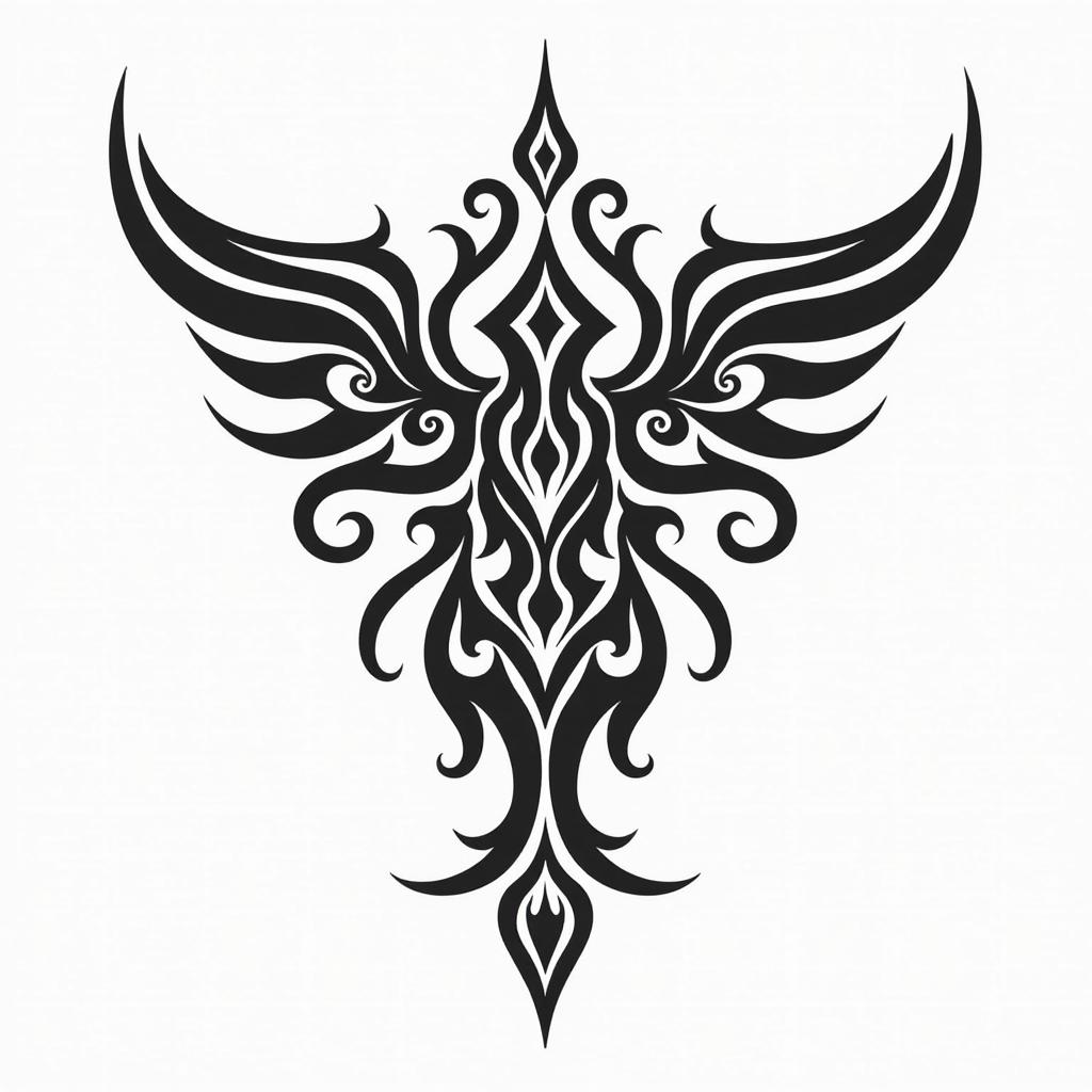  create a tattoo design of raie tribal pour le dos , in the style of tribal which is featuring bold, black, geometric patterns and shapes, often with cultural or symbolic significance, on a white background