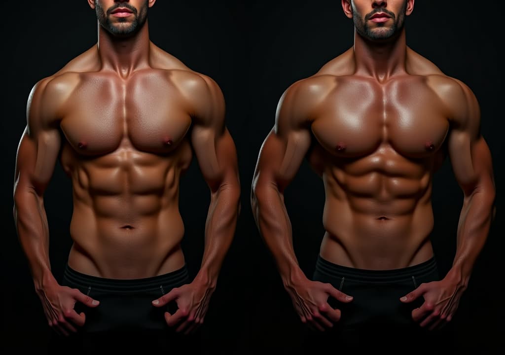  athletic muscular woman and man torsos on a black background. layout concept for a gym or fitness training.