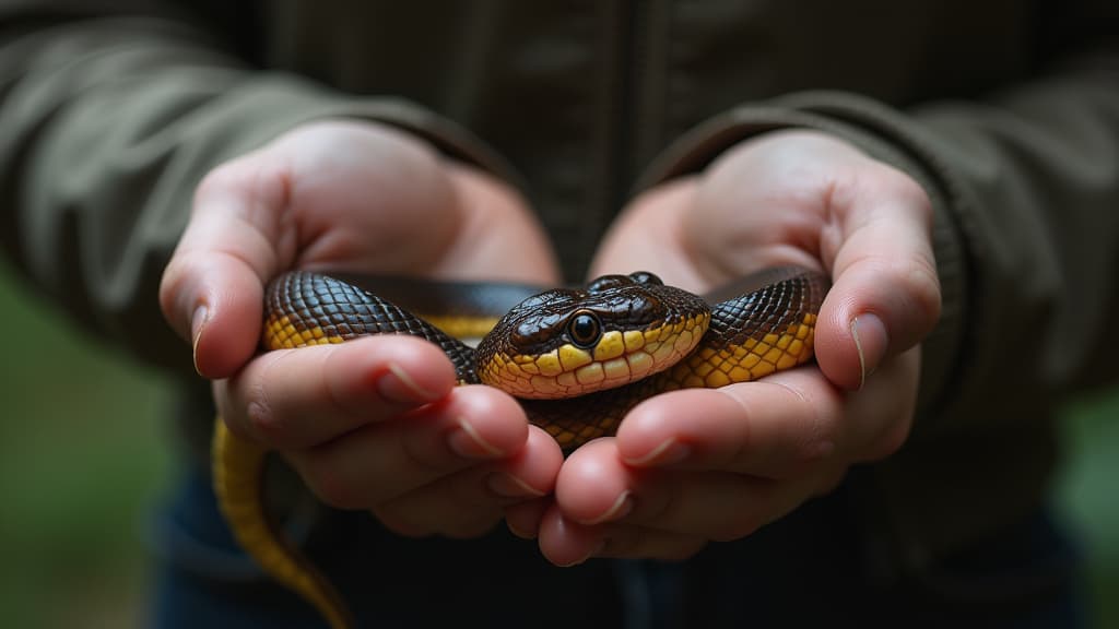  close up of female hands holding a snake ar 16:9 {prompt}, maximum details