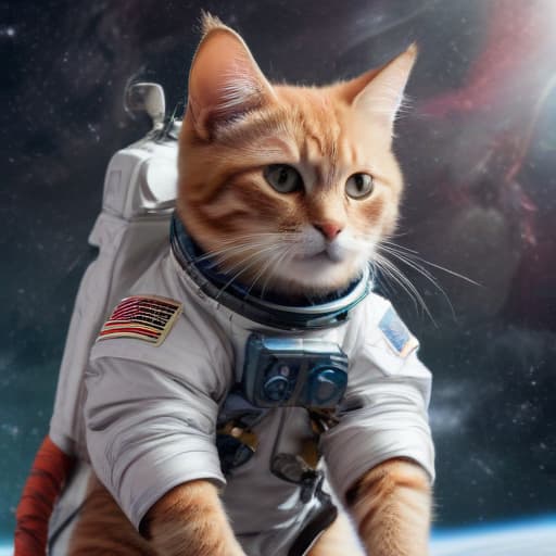 An astronaut riding a cat in space