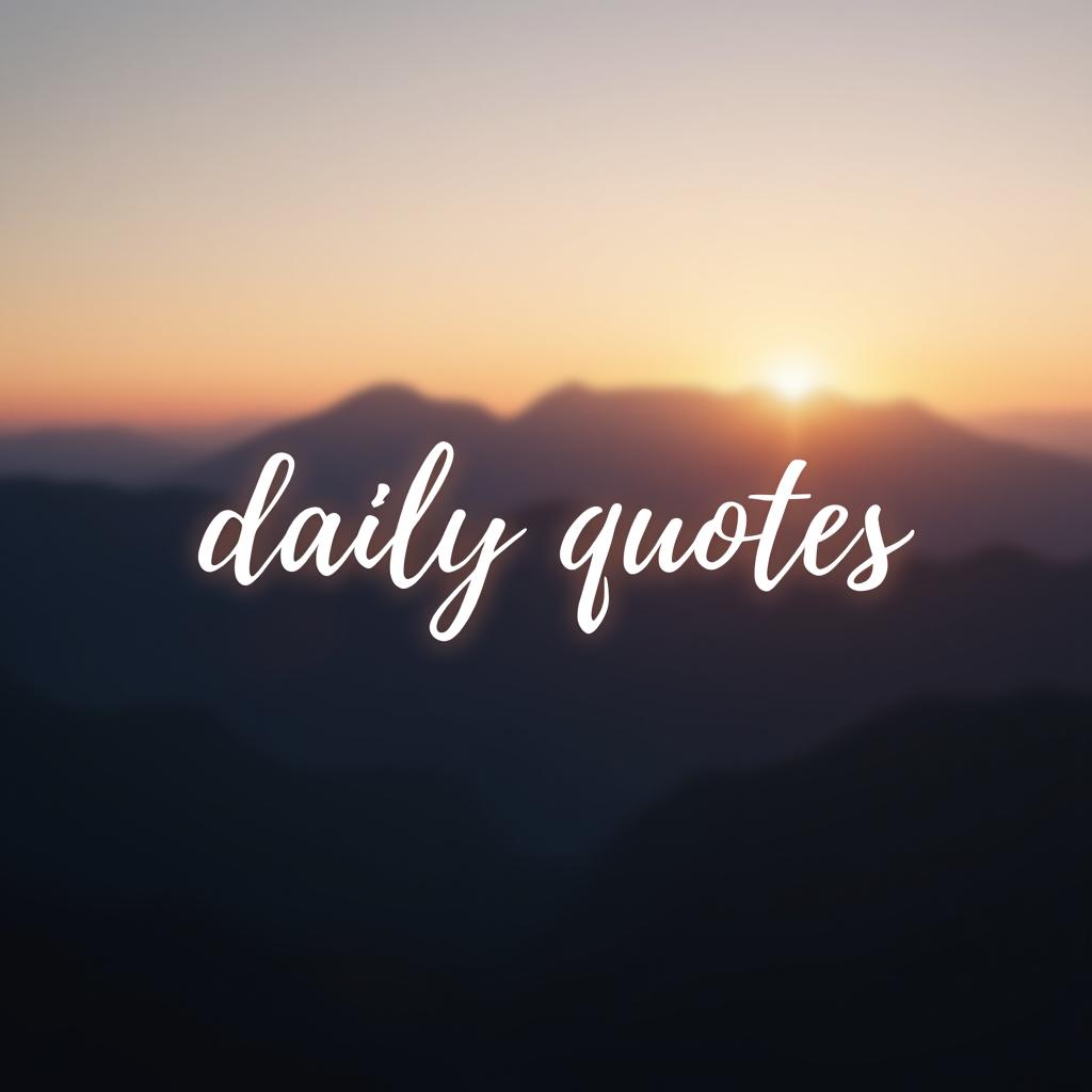  a serene background featuring a blurred image of a sunrise over a mountain range. the text "daily quotes" is centered in white with a slight glow effect, evoking a sense of calm and inspiration. the font style should be elegant and cursive, giving a handwritten feel.