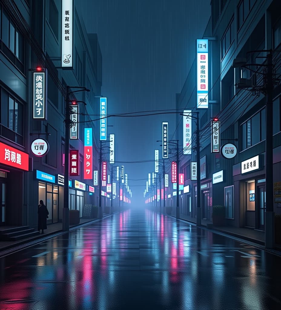  dystopian futuristic japan, realistic, raining, high definition, 2k resolution, neon colors