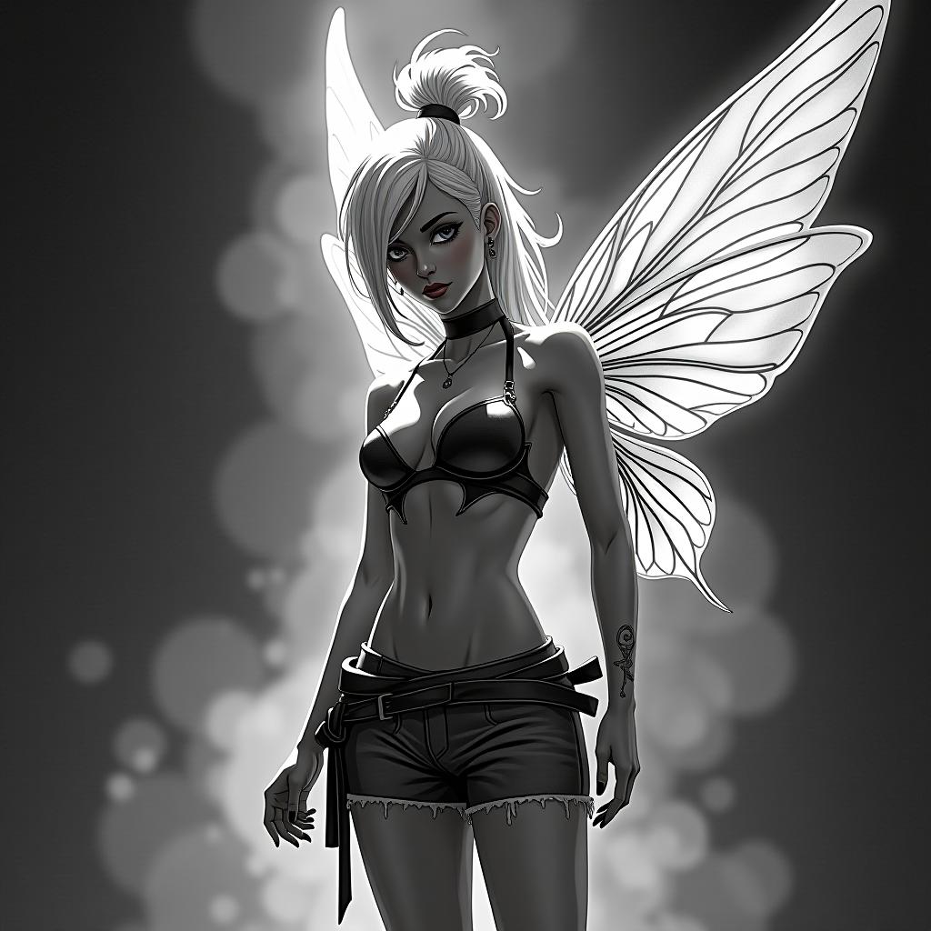  gta style artwork a black and white vector with a white olive fairy fairy full growth . satirical, exaggerated, pop art style, vibrant colors, iconic characters, action packed hyperrealistic, full body, detailed clothing, highly detailed, cinematic lighting, stunningly beautiful, intricate, sharp focus, f/1. 8, 85mm, (centered image composition), (professionally color graded), ((bright soft diffused light)), volumetric fog, trending on instagram, trending on tumblr, HDR 4K, 8K