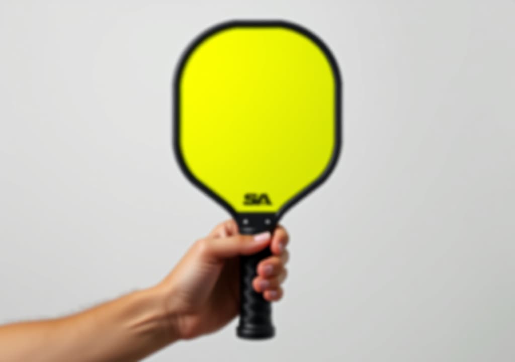  bright neon yellow pickleball held in hand on a white background perfect for a pickleball event banner with copy space image