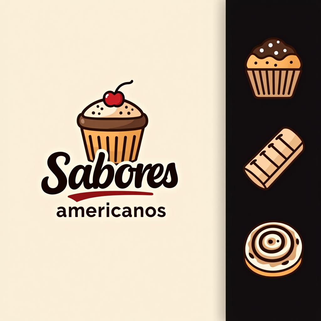  design a logo, create a logo with the name “sabores americanos” include cookies, muffins and cinnamon rolls , with the text 'sabores americanos'.