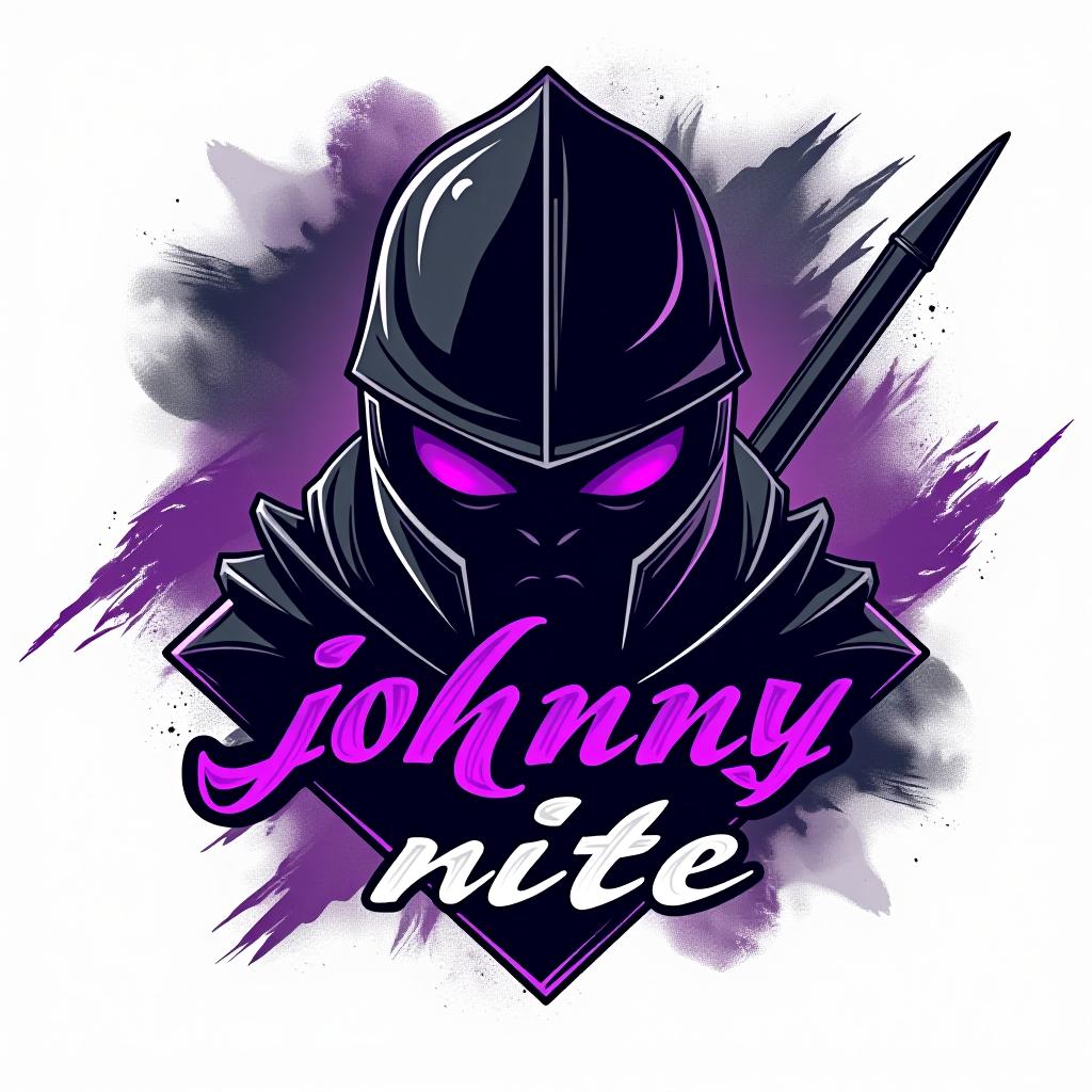  design a logo, in a realism style. knight black and purple graffiti, with the text 'johnny nite '.