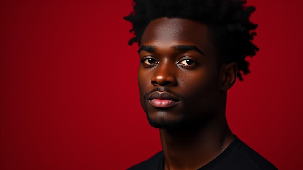  man portrait. stylish. handsome afro american man in dark red background looking to camera