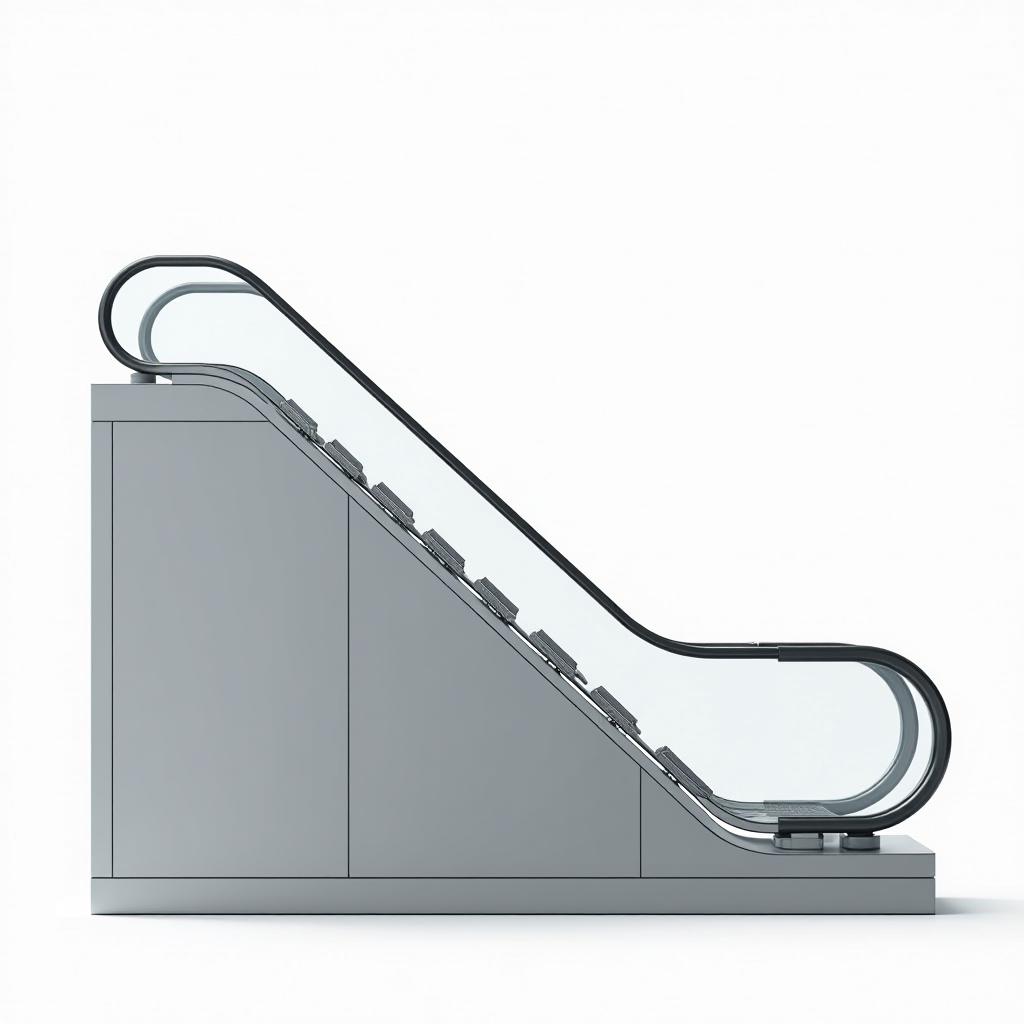  side view of an isolated vector template for an escalator lift element with an icon logo on a white background {prompt}, maximum details