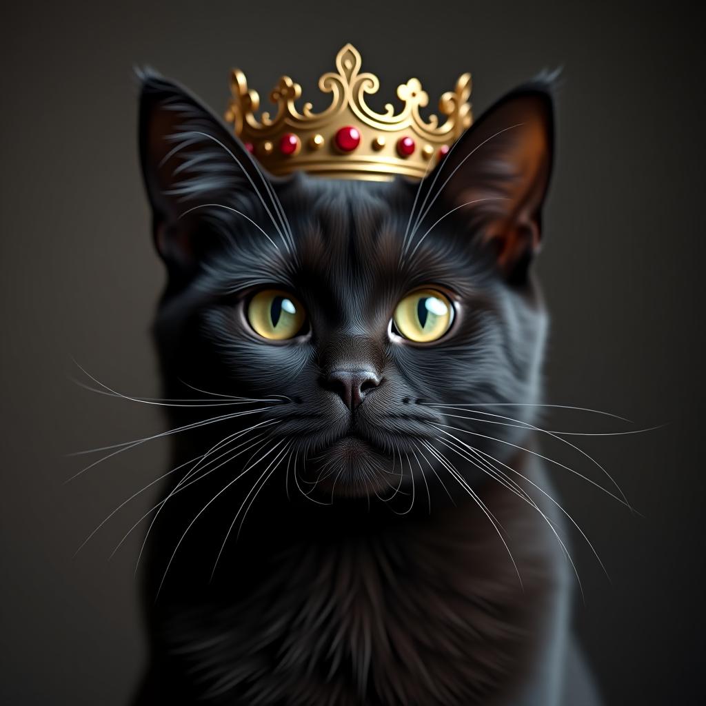  a black cat with a crown.