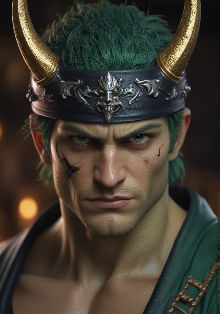 Zoro demon king highly detailed,studio lighting,professional,vivid colors, cinematic lighting, HDR, UHD, 4K, 8k, 64K