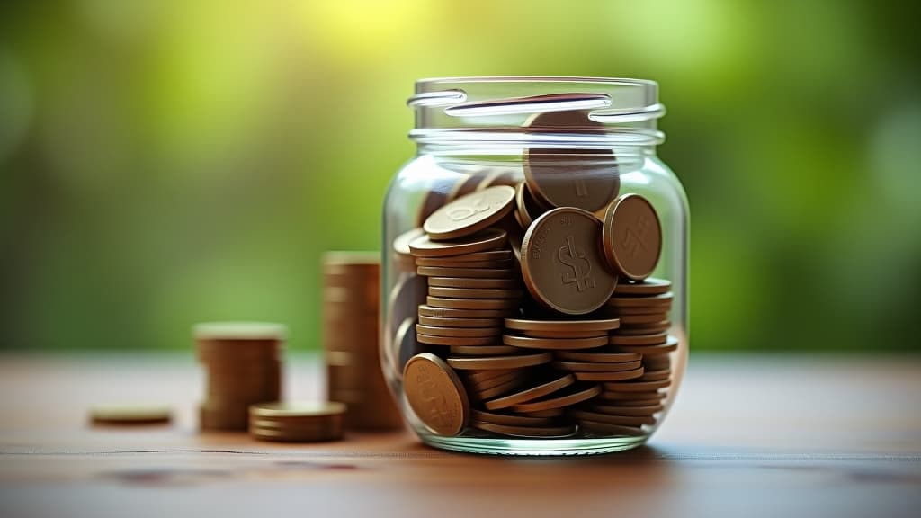  , a close up image of coins stacking up in a clear jar, symbolizing progress in saving money. hyperrealistic, full body, detailed clothing, highly detailed, cinematic lighting, stunningly beautiful, intricate, sharp focus, f/1. 8, 85mm, (centered image composition), (professionally color graded), ((bright soft diffused light)), volumetric fog, trending on instagram, trending on tumblr, HDR 4K, 8K