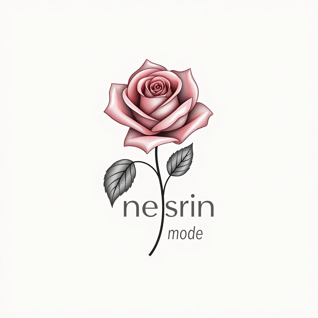  design a logo, in a pencil style. erstelle mir ein logo für ein kleider laden elegant aber auffällig mit einer rose mit drin , with the text 'nesrin mode '.