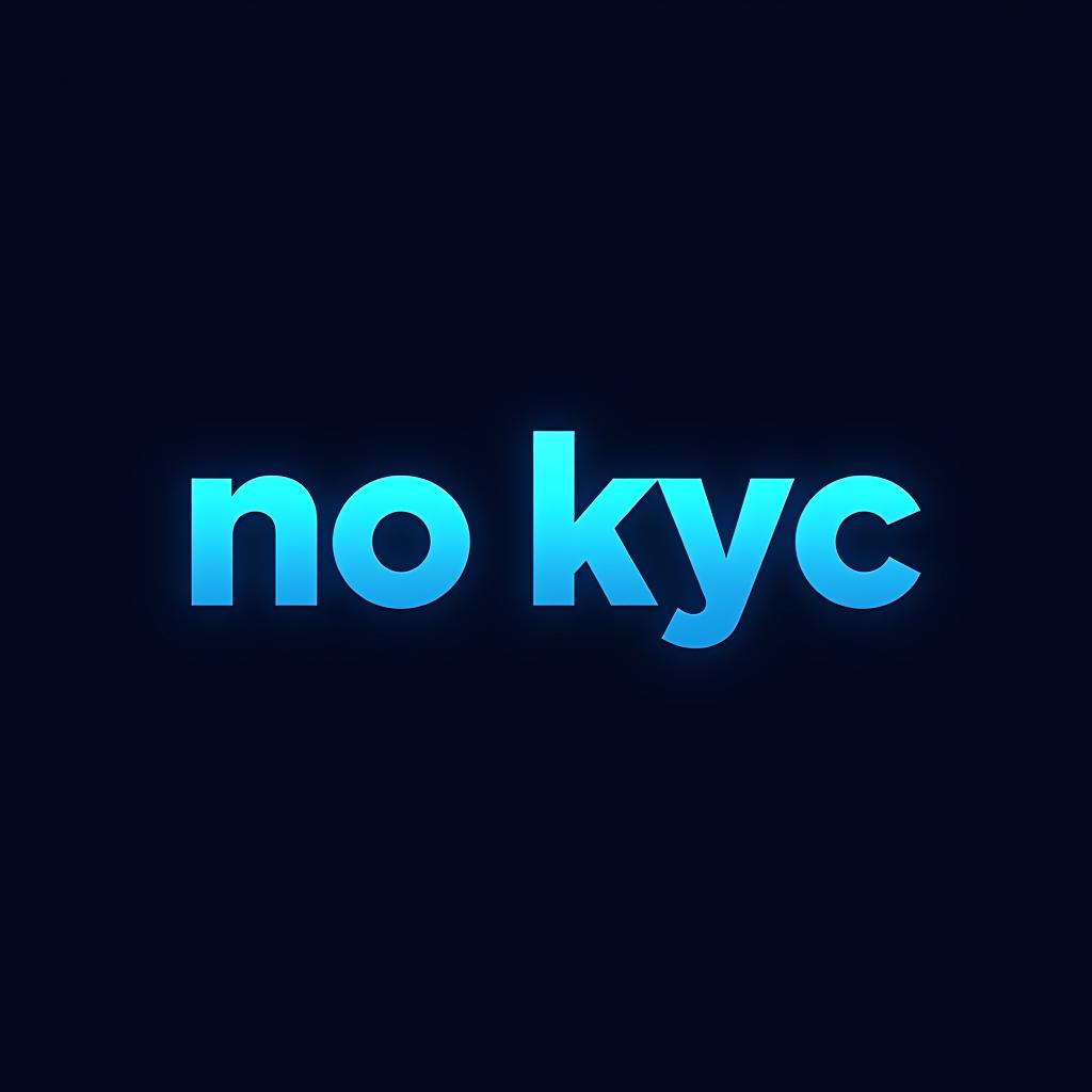  create an image with bold, striking text that reads 'no kyc' in a modern, sans serif font. the background should be a high contrast color like dark blue or black to make the text stand out prominently. add a subtle digital or tech themed graphic pattern in the background to give it a contemporary, digital feel."