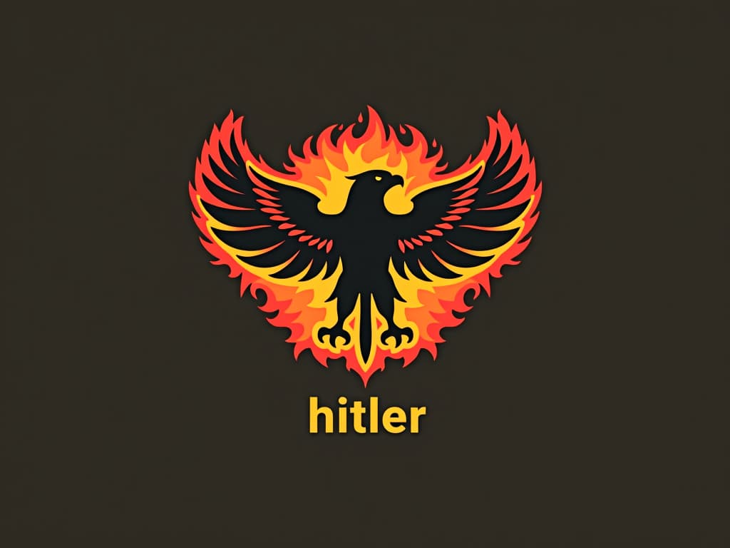  design a logo, in a threedrender style. logo de nombre “hitler” con aguila alemana envuelto en fuego y base de logo “herbicida”, with the text 'hitler'.