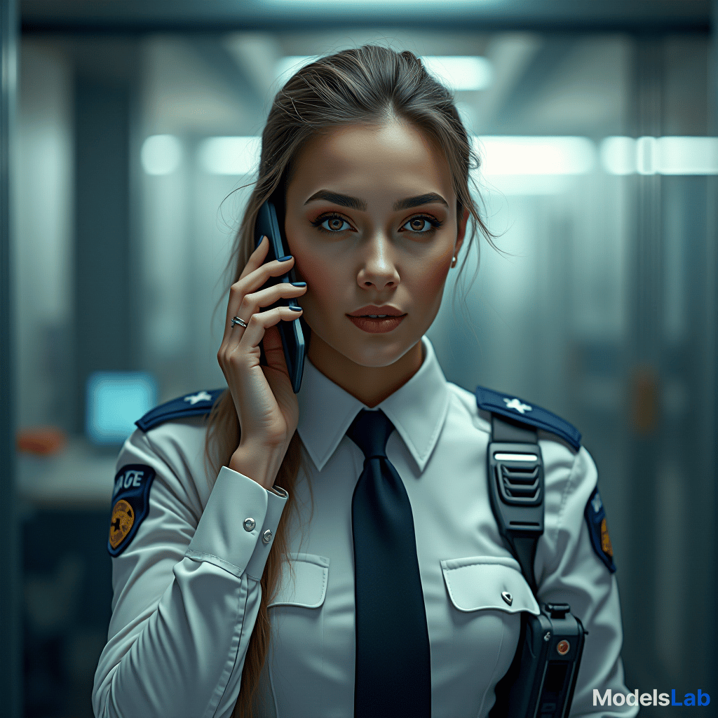  portrait of female pilice officers, calling phone realistic, stock photo, looking to camera, bright office,  hyperrealistic, full body, detailed clothing, highly detailed, cinematic lighting, stunningly beautiful, intricate, sharp focus, f/1. 8, 85mm, (centered image composition), (professionally color graded), ((bright soft diffused light)), volumetric fog, trending on instagram, trending on tumblr, HDR 4K, 8K