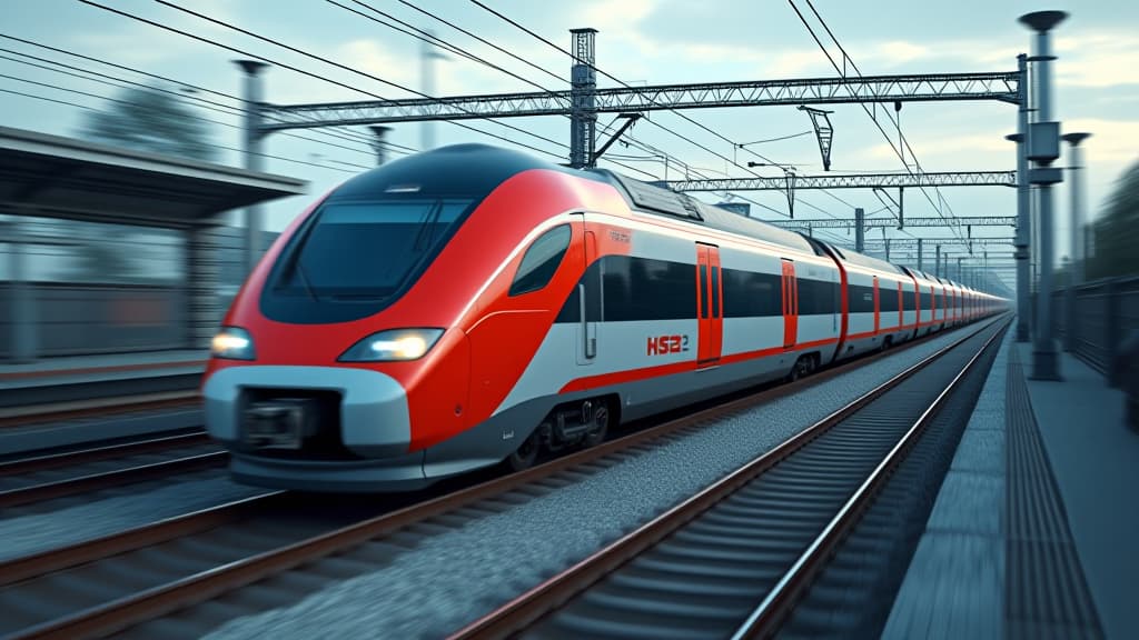  hs2 train high speed 2 rail link, high quality, high details, hd, perfect composition, 4k epic detailed, highly detailed, sharp focus, high resolution