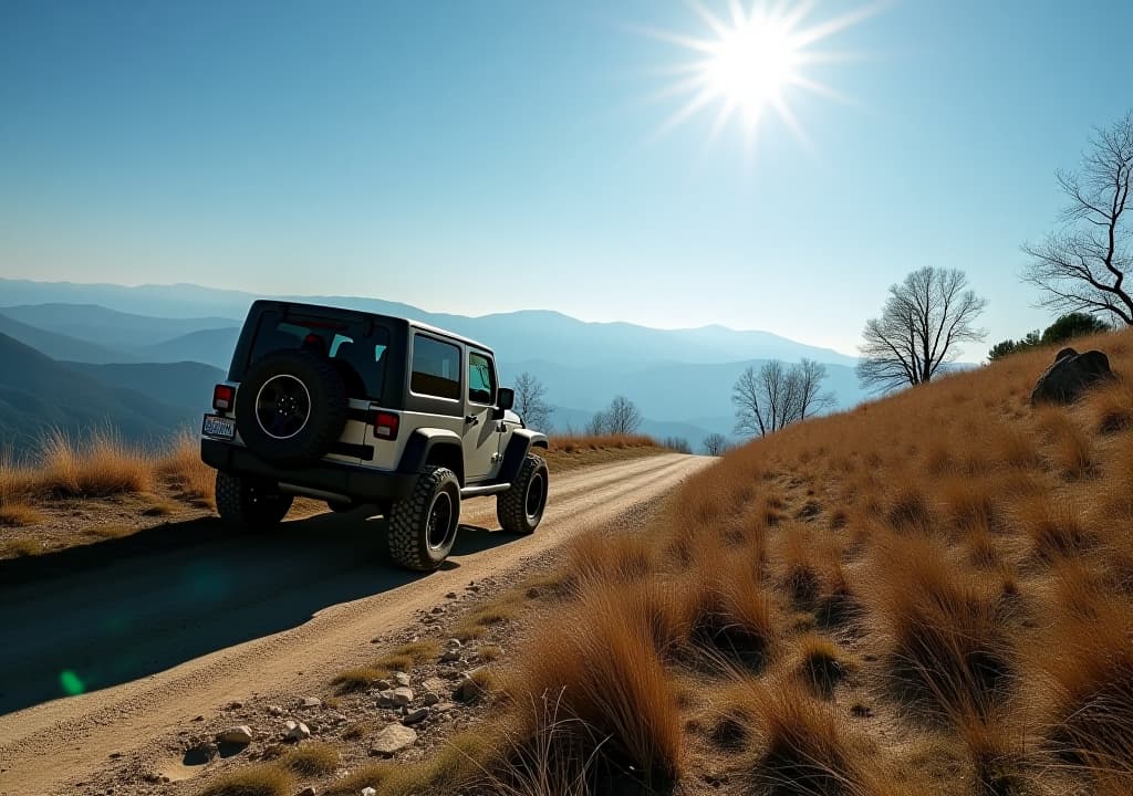  off road vehicle on a mountain track on a sunny day