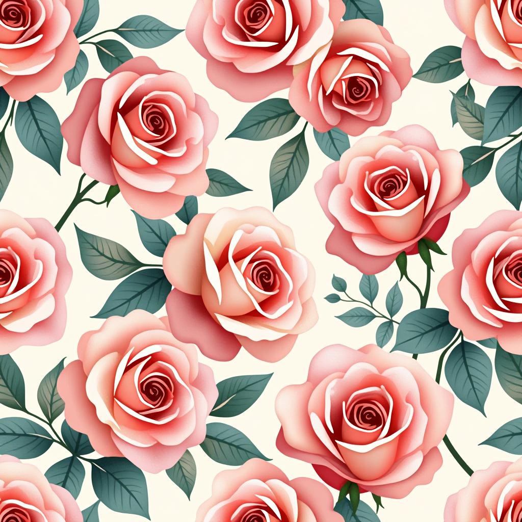  create a seamless digital design featuring a pattern of large, beautiful roses with soft, watercolor like effects. the roses should cover the entire surface, creating a bold, elegant, and continuous look. the overall style should be light and airy, with delicate leaves and petals to enhance the natural, floral theme. the design should be seamless to ensure it can be used in repeating patterns or wraps.