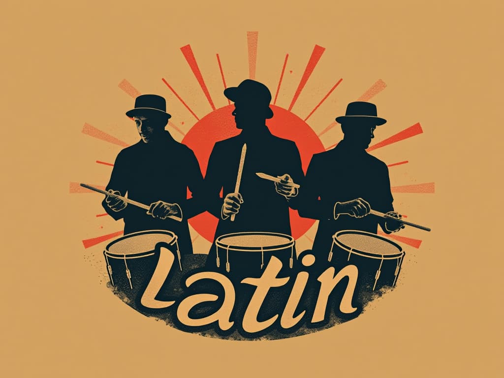  design a logo, in a surrealism style. 3 sombras de manos de hombres tocando tambores , with the text 'latín beat collective '.