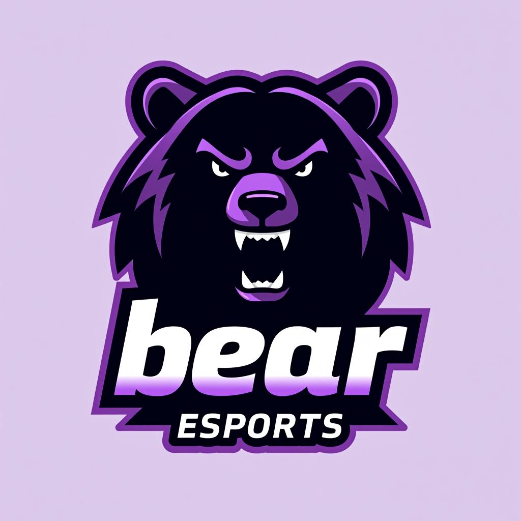  design a logo, esports logo, angry bear, black and purple color, with the text 'bear esports '.