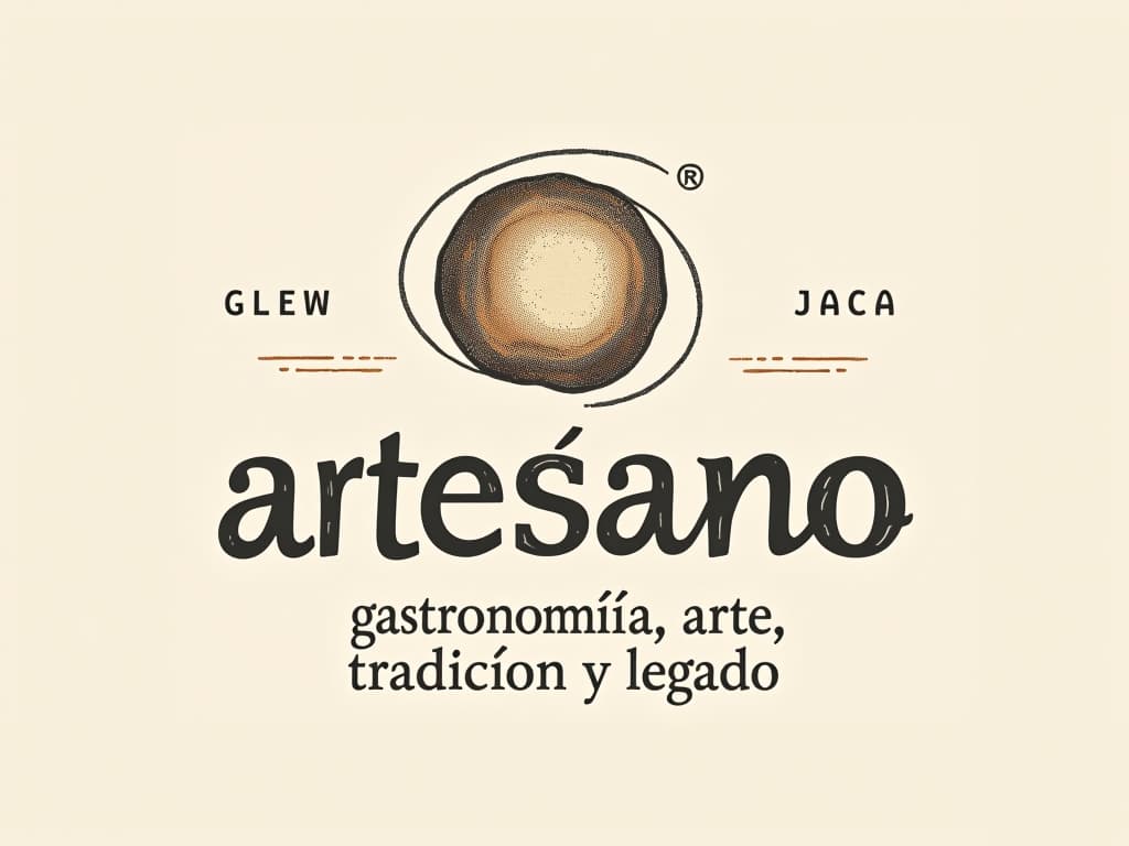  design a logo, in a pencil style. nombré de la marca “artesano” fondo con tonos claros, diseño elegante y simple con elementos de cocina, , with the text 'gastronomía, arte, tradición y legado'.