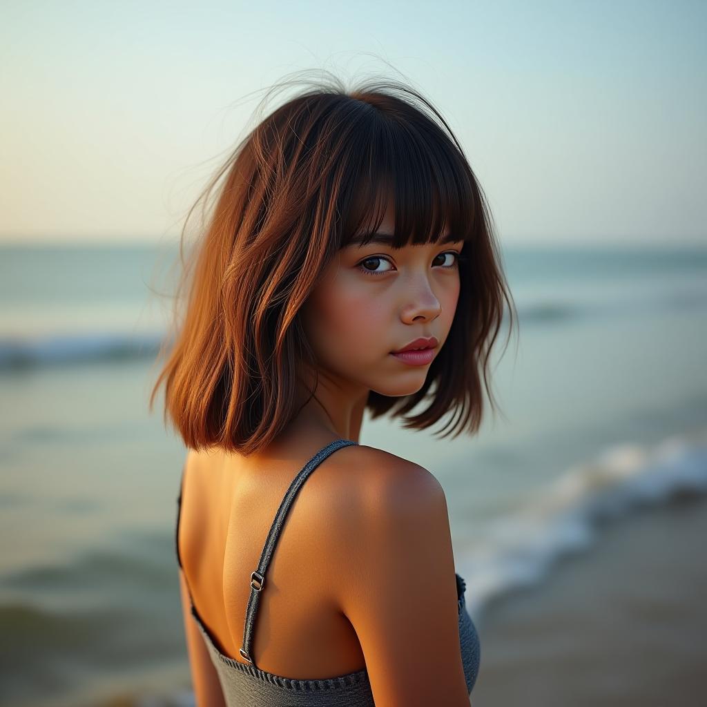  seaside a brunette girl with a bob haircut