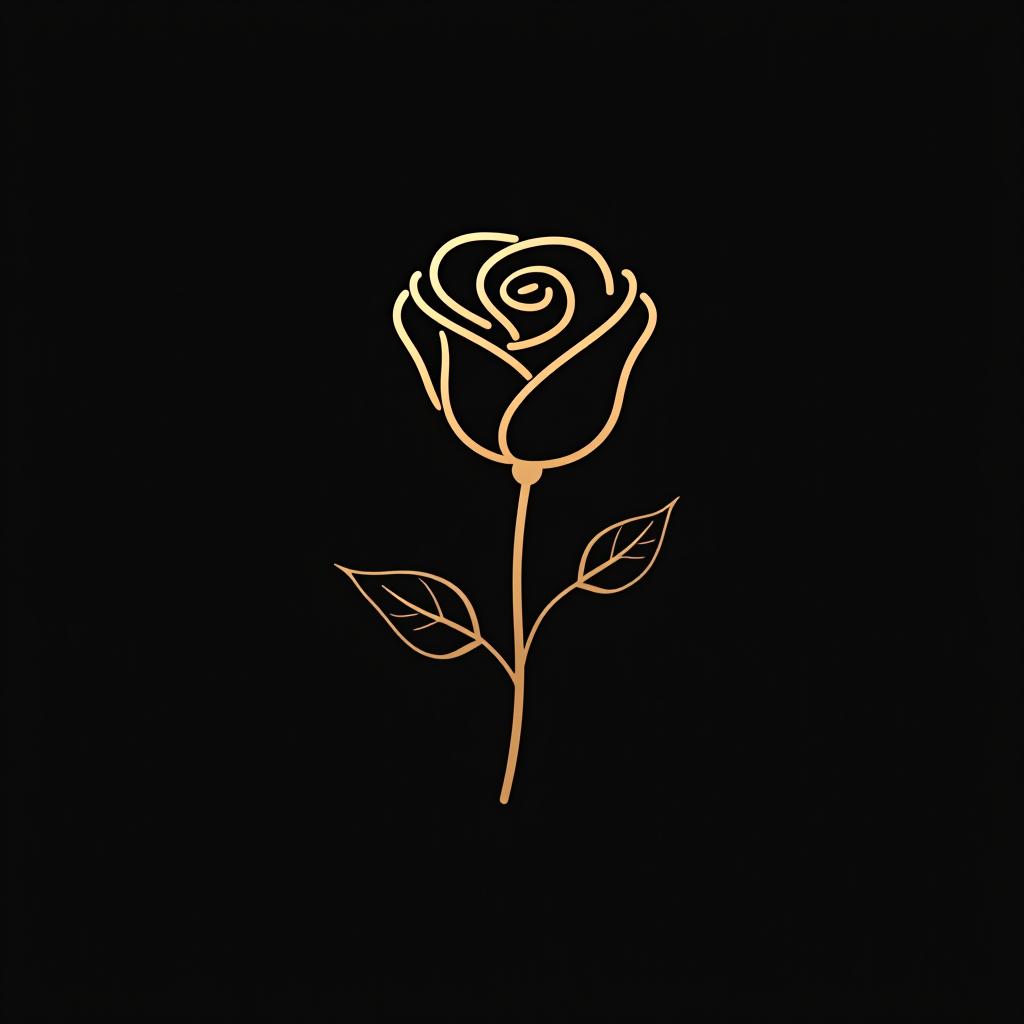  design a logo, minimal line logo of a rose, vector, gold lines and black background