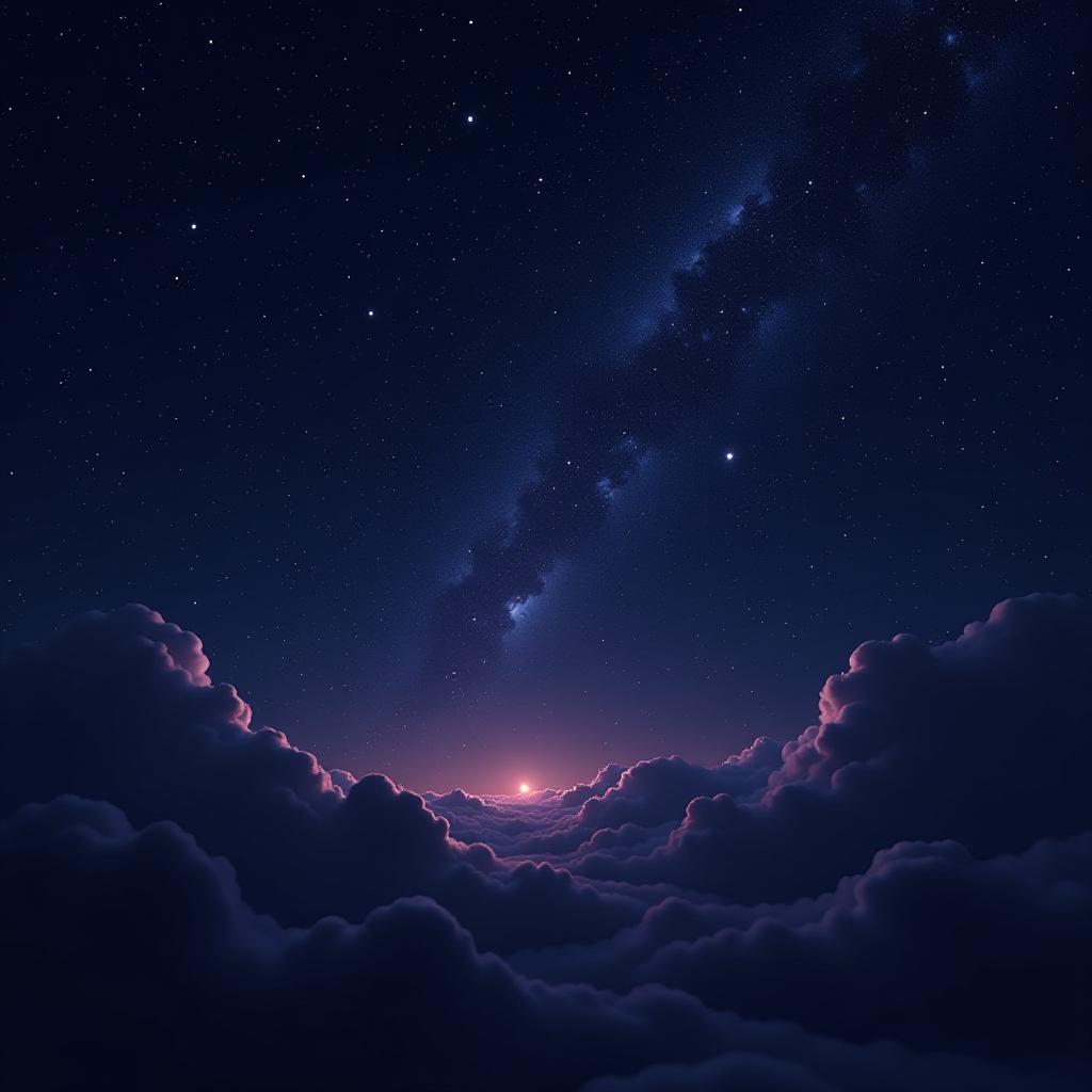  "a vast, seamless space background, dominated by deep, pure black, capturing the infinite darkness of space, with bright, scattered stars of varying sizes that twinkle subtly against the darkness. incorporate soft, diffused atmospheric lighting with a faint, ethereal glow to suggest distant light sources. add delicate, wispy night clouds that drift subtly across the scene, blending into the void without overpowering the black. include minimal, softly colored nebulae in shades of purple, pink, and faint blue, along with thin trails of space dust. position these nebulae and clouds toward the middle or sides of the image, carefully avoiding the top and bottom edges to maintain openness. the style should be a digital painting with a hyperrealis