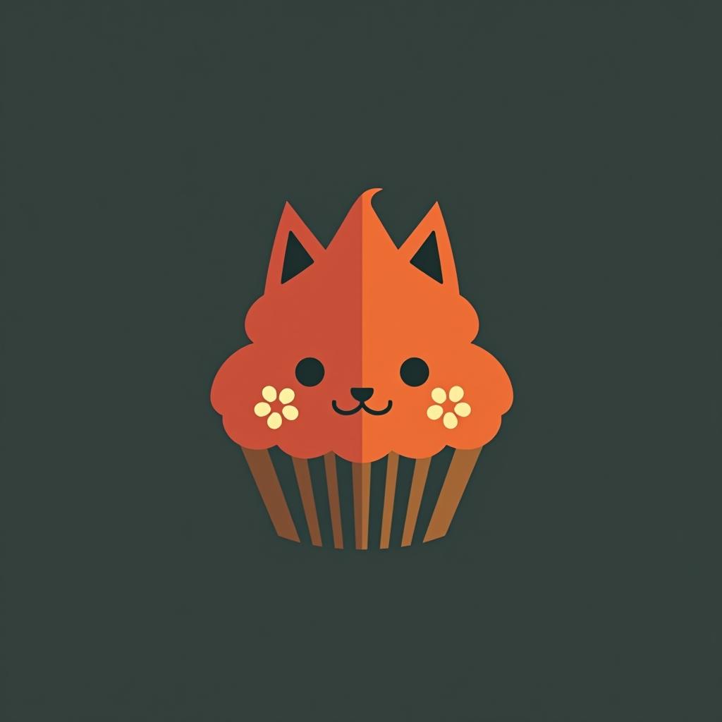  design a logo, isotipo pastry minimal cat cupcake, red, orange y yellow