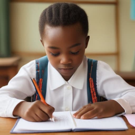 An image of an african school child, writing an essay